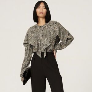 Rosetta Getty Paisley Asymmetrical Dress Tie Sleeves Scarf Top